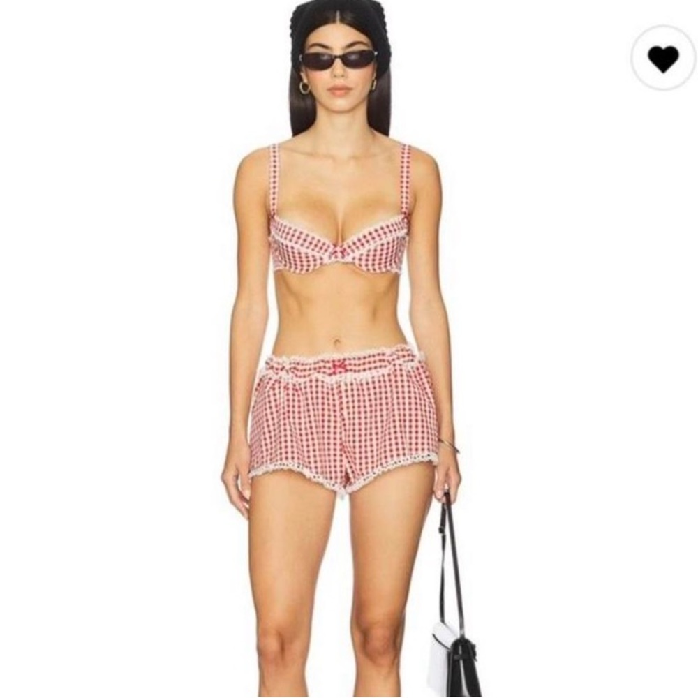 For Love And Lemons Red Gingham Bra, Underwear & Shorts SET